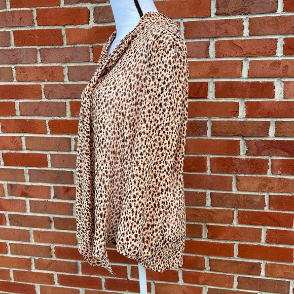 Robert Louis Semi Sheer Leopard Print Tie Neck Long Sleeve Blouse Womens XL - Picture 6 of 9